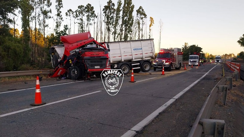 Cuatro lesionados dejó colisión de dos camiones en Ruta 5 Sur en Los Ángeles