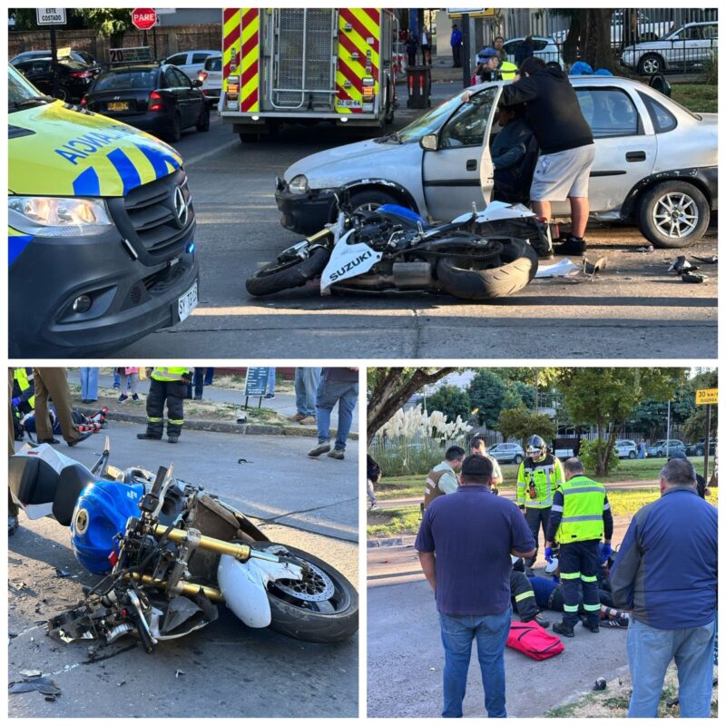 Dos lesionados dejó colisión entre motocicleta y auto a metros de hospital de Los Ángeles